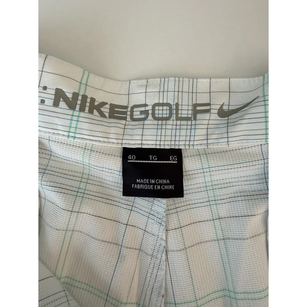 Nike Golf Shorts Mens 40 White Plaid Stretch Performance Bermuda Long 12